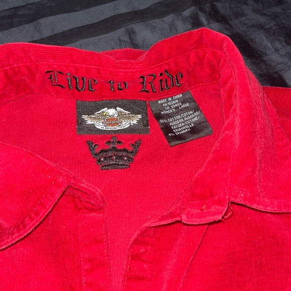 Women’s Large HARLEY DAVIDSON MOTORCYCLES CORDUROY SHIRT LONG SLEEVE BLOUSE - Picture 3 of 5
